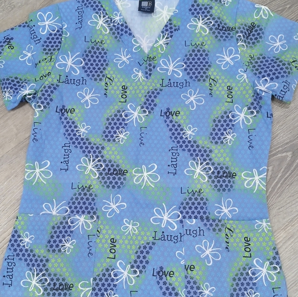 Floral Print Short Sleeve Scrub  Top